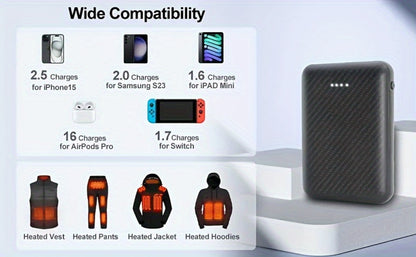 20000mAh Power Bank for Heated Vest Jacket Gloves Scarf Socks – 5V 3A Fast Charging USB Battery Pack, Portable Rechargeable Power Supply for Electric Heated Clothing & Winter Outdoor Gear