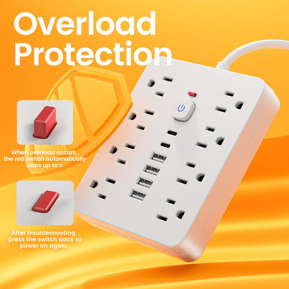 14-in-1 Wall-Mountable Power Strip with Surge Protector – 8 AC Outlets & 6 USB Ports (2 USB-C), Flat Plug Space-Saving Extension Cord, Overload Protection for Home School Office, 5ft or 10ft