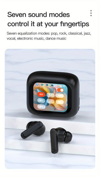 Touchscreen ANC Wireless Earbuds Full-Color Display – Noise Cancelling In-Ear with Charging Case for Sports Gaming Business – Gift for Men Women Compatible with iOS Android