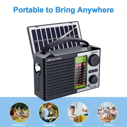 Emergency Solar Hand Crank Radio 5-in-1 with Dual Speaker, FM AM SW VHF, MP3 USB TF Card Player, 180° Foldable Solar Panel, LED Flashlight, Portable for Camping Power Outages Survival