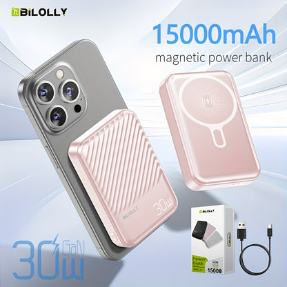 30W Fast Charging Magnetic Power Bank 6000 10000 15000mAh – 15W Wireless Output MagSafe Compatible Portable Charger Dual USB-C Battery Pack for iPhone 17 16 15 14 13 12 Android