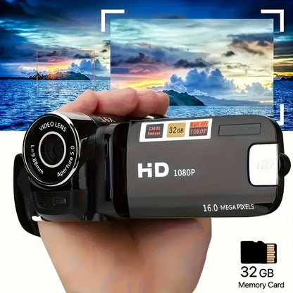 Portable 1080P Digital Camcorder with Rotating Screen & 32G Memory Card | Rechargeable Battery, Selfie Support, Compact Travel Video Camera for Vlogging, Family Gatherings & Everyday Recording