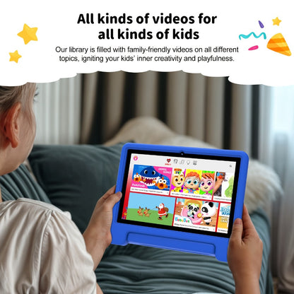 WiFi 6 Kids Tablet 10.1 Inch Android 6GB RAM 64GB ROM 5000mAh Dual Camera Parental Controls Eye Protection Preloaded Educational Apps Games Learning Tablet with Case Gift for Kids Blue Pink