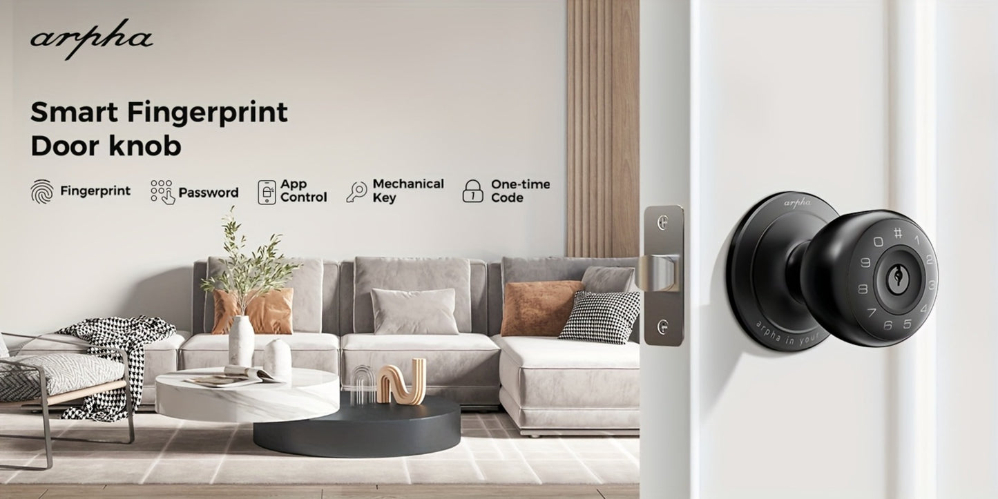 Arpha Smart Deadbolt Lock with Fingerprint Keypad & App Control - 4-in-1 Keyless Entry Door Lock, Auto-Lock, Passage & Privacy Mode, 50 Fingerprints & Codes, Zinc Alloy, Easy DIY Install
