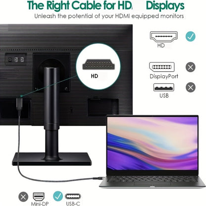 USB-C to HDMI 2.1 Cable 8K@60Hz 4K@144Hz, Aluminum Braided Thunderbolt 4/3 Compatible, 48Gbps HDCP 2.3 HDR, Type-C to HDMI Cord for MacBook Laptop Tablet Samsung Galaxy S24 to TV Monitor
