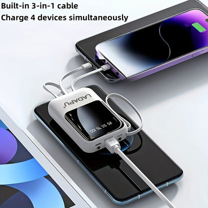 10000mAh Mini Power Bank 22.5W Super Fast Charging with 4 Built-In Cables – LED Display Cute Compact Portable Charger for iPhone Samsung Android Travel Outdoor Emergency Battery Pack
