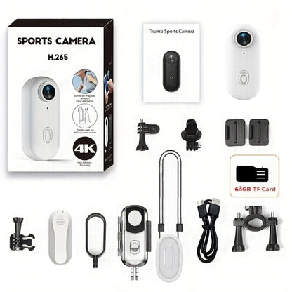 Thumb Action Camera 4K 1080P Mini Sports Camera, Auto Exposure, 800mAh Rechargeable Battery, TF Card Compatible, Compact Wearable Cam for Cycling Hiking Vlogging Outdoor Sports