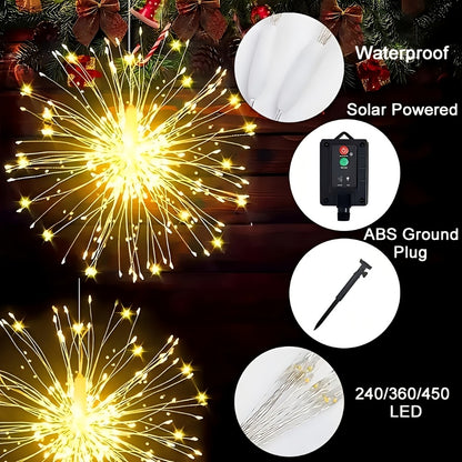 Solar Starburst Lantern Fairy Lights Outdoor 5 Pack 450 LED - Remote & Timer, 8 Modes, Adjustable Brightness, Pure Copper Wire, Waterproof for Yard, Garden, Patio, Wedding & Christmas Decor