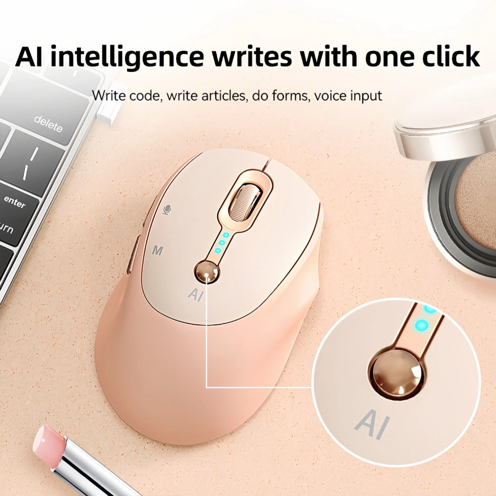 AI Wireless Mouse Voice to Text Real-Time Translation PPT Creation T-WOLF Silent Rechargeable Bluetooth 2.4G Dual Mode Battery Display Laptop PC Mac Windows Android Yellow Pink