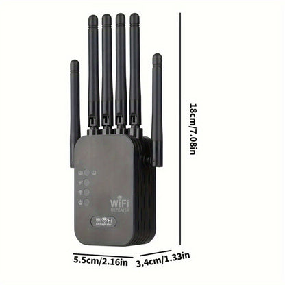 WiFi Extender 1300Mbps Dual Band AP & Relay Mode - 4 Powerful Antennas Full House Coverage, Ethernet Port, Eliminates Dead Zones, for Home Office Gaming Streaming, White Black