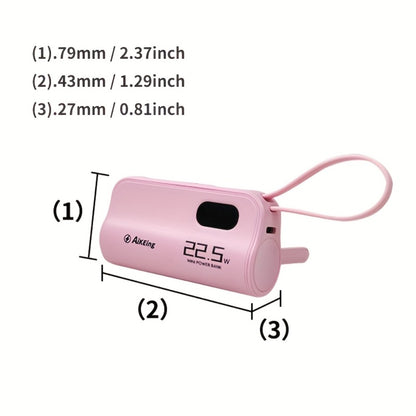 Mini Capsule Power Bank 5000mAh 22.5W Fast Charging Portable Charger Dual USB-C USB-A Pocket Sized for iPhone Android Samsung Travel Everyday Carry Black Pink Purple