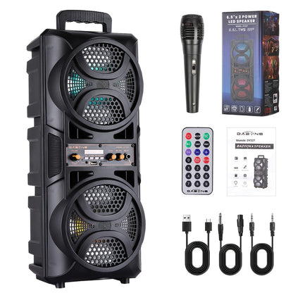 Portable Wireless PA Speaker System Dual 6.5" Subwoofer 3000W Bluetooth TWS Karaoke Outdoor Party Speaker with Microphone LED Light AUX USB FM Remote Control