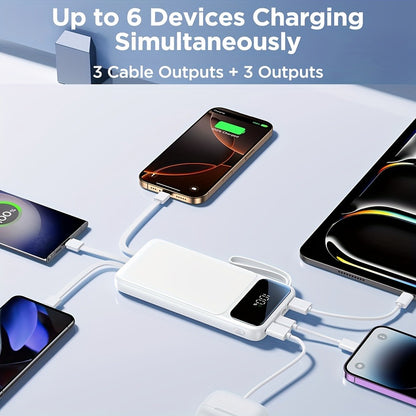 Ultra-Thin 20000mAh Power Bank with Built-In Cable – 20W Fast Charging USB-C Battery Pack, Slim Portable Charger for All Mobile Phones Tablets iPhone 17 16 15 Android Samsung, Travel Spare Battery