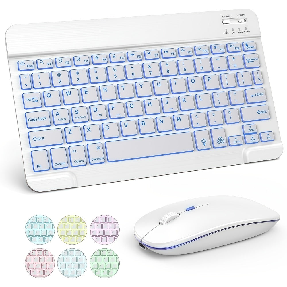 RGB Backlit Keyboard and Mouse Combo 7 Color LED – Ultra-Thin Scissor Keys Quiet Wired Set for PC Desktop Laptop | Black White | Home Office Gaming Desk Setup Keyboard Mouse