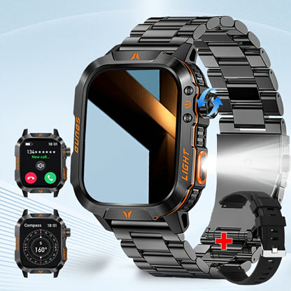 2.01" HD Compass Smartwatch for Men Women – Wireless Calling Outdoor Adventure Watch with LED Flashlight Fitness Tracker Pedometer Calorie Counter Long Battery Life Compatible with Android iPhone Couples Gift
