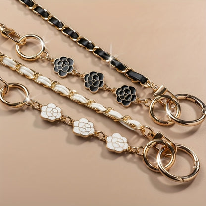 Crossbody Phone Strap Long Chain Pearl Camellia Metal Charm Elegant Lanyard for Women Girls – Clip-On Universal Fit iPhone Samsung Black White 2-5pcs Gift Set