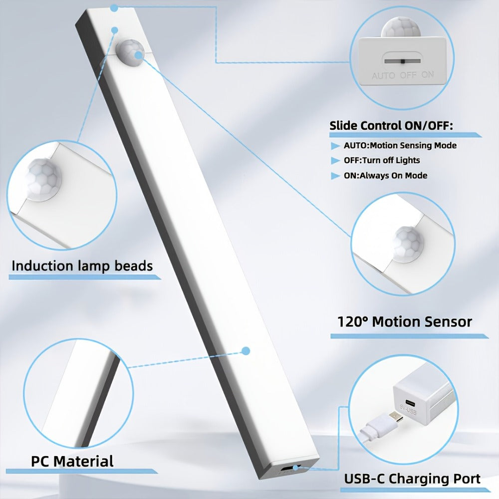 Motion Sensor Cabinet Light 6 Pack - USB-C Rechargeable LED Under Cabinet Lighting, 3 Modes Wireless Night Light with Magnetic Mount for Kitchen Closet Hallway Stairs Bedroom