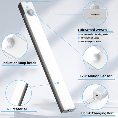 Motion Sensor Cabinet Light 6 Pack - USB-C Rechargeable LED Under Cabinet Lighting, 3 Modes Wireless Night Light with Magnetic Mount for Kitchen Closet Hallway Stairs Bedroom