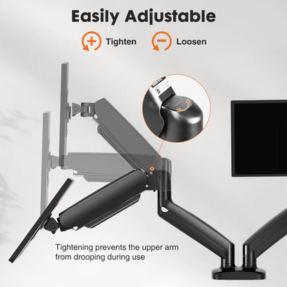Gas Spring Monitor Arm Single Dual, Ergonomic Desk Mount for 13-32 Inch Screens up to 17.6 lbs, Adjustable Height, 360° Swivel, Full Motion VESA Monitor Stand for Home Office