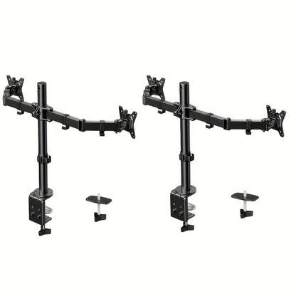 Adjustable Dual Monitor Arm for 13-32 Inch Screens, VESA 75x75/100x100mm, 45° Tilt 90° Swivel 360° Rotation, 17.6 lbs per Arm, C-Clamp & Grommet Mount, Cable Management, Space-Saving Home Office Desk Stand