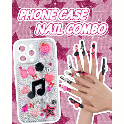 1050pcs Junk Case Charms Kit Kawaii DIY Phone Case Decoration – Bow Charms Letter Beads Flatback Pearls Rhinestones Resin Alloy Coquette Y2K Aesthetic Decor for Teen Girls – Nail Art Craft Supplies