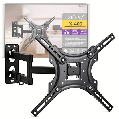 Slim Low Profile TV Wall Mount 26-57 Inch 66 lbs – Full Motion Articulating Dual Arms Swivel Tilt Extend, VESA Compatible, Easy Installation, Black Bracket for Small Mid-Size Flat Screen TVs