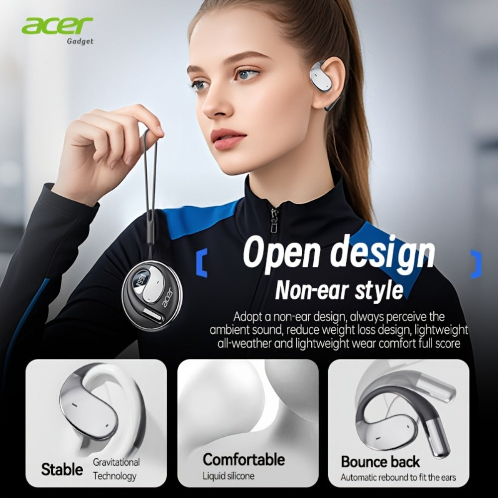 Acer TWS Wireless Earbuds Hook Design Low Latency Gaming 2025 New – HiFi Deep Bass Noise Reduction Ultra-Long Battery Touch Control Lightweight for Sports Running Daily Use
