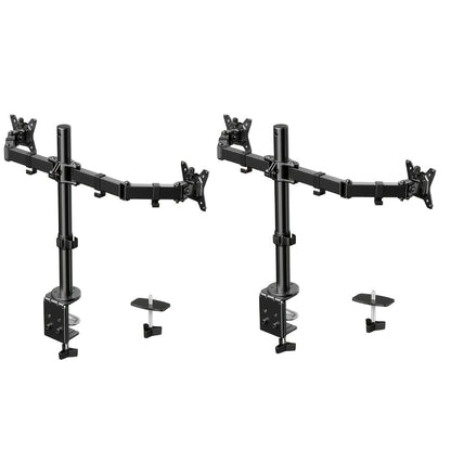 Adjustable Dual Monitor Arm for 13-32 Inch Screens, VESA 75x75/100x100mm, 45° Tilt 90° Swivel 360° Rotation, 17.6 lbs per Arm, C-Clamp & Grommet Mount, Cable Management, Space-Saving Home Office Desk Stand