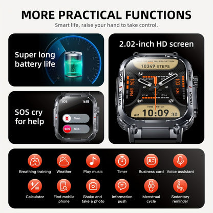 LED Flashlight Smartwatch for Men 2.02 Inch TFT Waterproof Wireless Calling Sleep Monitor Pedometer Activity Tracker iOS Android – Gift for Dad Boyfriend Husband