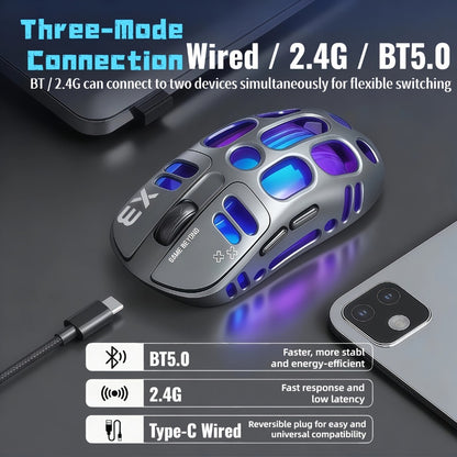 Bluetooth 5.0 2.4G Dual Mode Wireless RGB Gaming Mouse Silent 6 Button Ergonomic USB-C Rechargeable Breathing Light for PC Laptop Mac Tablet Office Gaming Tech Black Star Black White Gray