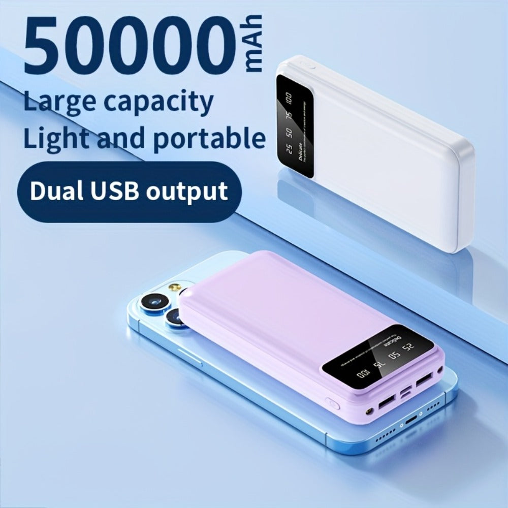 50000mAh Power Bank Outdoor Emergency Charger with LED Display Flashlight Dual USB Backup Battery Pack for iPhone Android Samsung – Portable Solar Travel Charger
