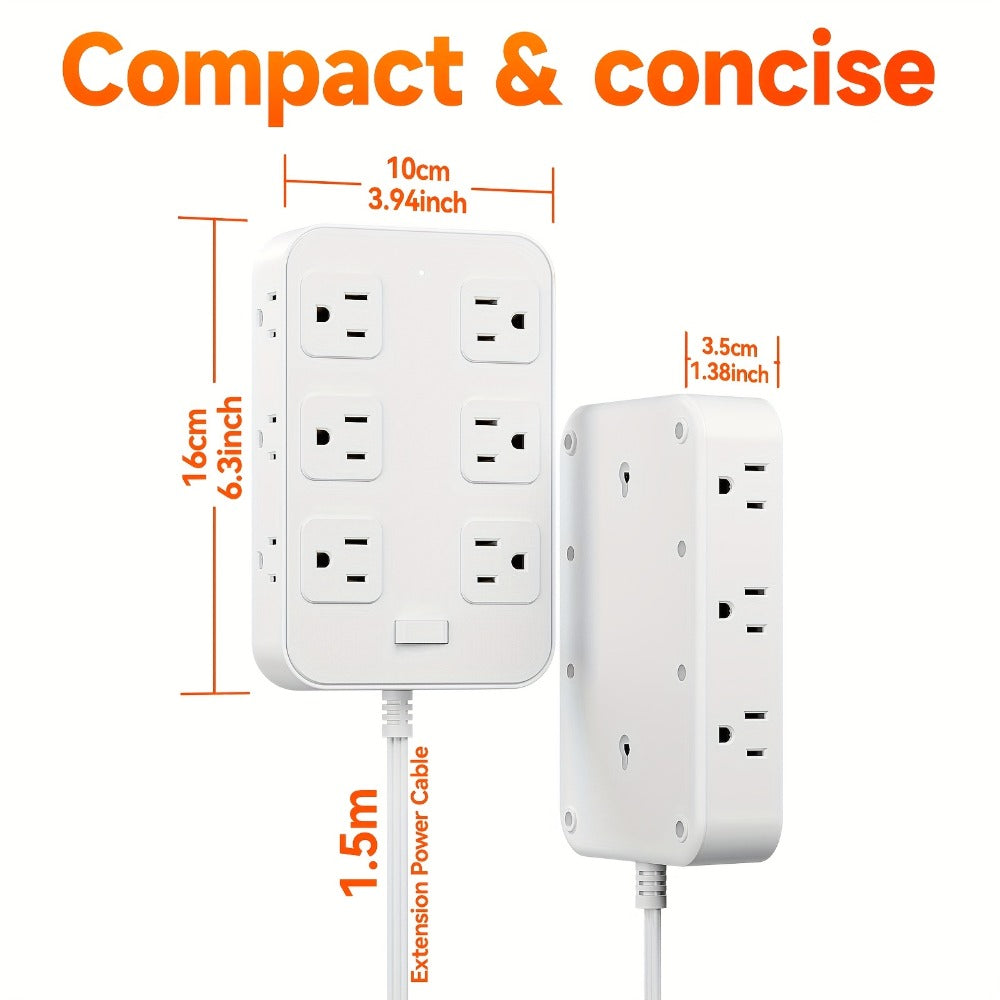 12-Outlet Surge Protector Power Strip with One-Touch Master Switch 18-in-1 with 12 Spacious AC Outlets 4 USB-A 2 USB-C Ports Safe Portable Charging Station for Home Dorm Office Travel – Black & White