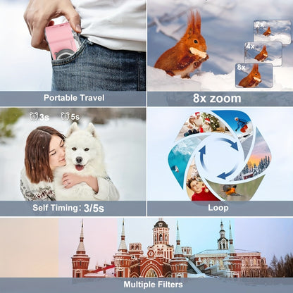 1080P Vlogging Camera for Beginners with 32GB Card 2.4 Inch LCD Screen Rechargeable Digital Camera for Photos Videos Webcam Use Compact Point and Shoot Camera Gift for Teens Kids Adults White Black Pink
