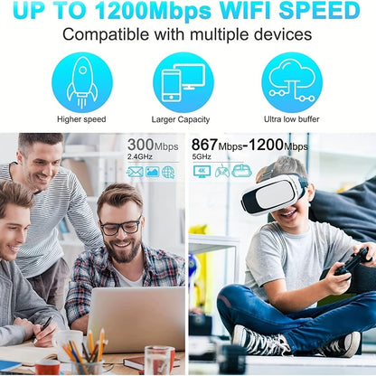 10000 Sq Ft WiFi Extender 1200Mbps 4-Mode - Dual Band 2.4GHz & 5GHz, 4 Antennas 360° Coverage, 6X Signal Boost, Penetrates Walls, 35 Devices, Repeater Access Point Router WISP, 1-Tap Setup, Black