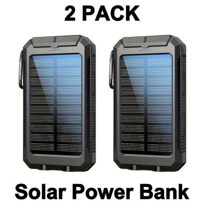 2-Pack Solar Power Bank 20000mAh 40000mAh Portable Dual USB Fast Charging with Built-In LED Flashlight - Emergency Solar Charger for Hiking Camping Outdoor Survival, Compatible with iPhone Android Samsung
