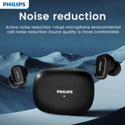 Philips TAT2569 Active Noise Reduction Wireless Earbuds, Dual Beamforming Mics 18H Playtime Bluetooth 5.4, Touch Control Secure Sport Fit Type-C Charging, Compatible with iPhone Android, Gift for Men Women