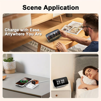 3-in-1 Wireless Charging Station Foldable 15W Fast Charge, Charges iPhone 16 15 14 13 12 Pro Max + Apple Watch Ultra 2 Series 9 8 7 6 5 4 3 2 1 + AirPods 3 2 Pro Simultaneously – Portable Travel Charger