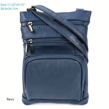 Genuine Leather Shoulder Bag for Women Men Soft First-Layer Cowhide Crossbody Bag Multi-Pocket Messenger Bag 3 Sizes Fits Smartphone Tablet Daily Work Travel – Black Red Brown Navy