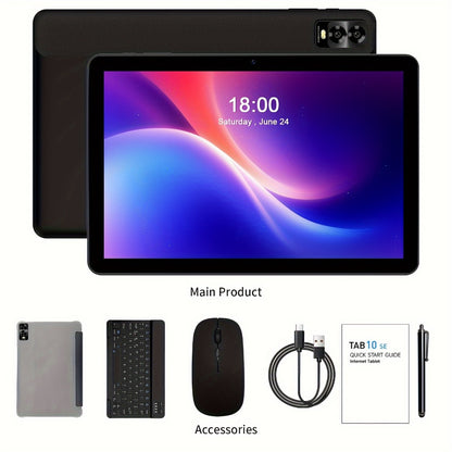 PRITOM Octa-Core Android 14 Tablet 10.1 Inch 8GB RAM 32GB ROM 2-in-1 with Keyboard Mouse Stylus & Protective Case, 1TB Expandable, Dual Camera, No WiFi Offline Tablet PC for Work Study Entertainment