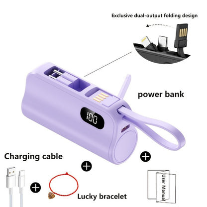 Mini Power Bank 6000mAh LCD Digital Display 22.5W Fast Charging Portable Battery Pack Gift Set with Data Cable Bracelet iPhone USB-C Android Pink Black Purple