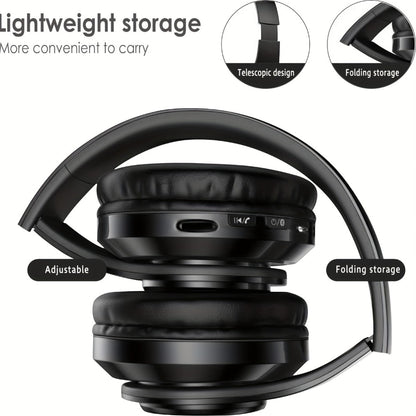 Wireless Headphones Deep Bass Foldable Lightweight Built-in Mic 3.5mm Wired Stereo Sound Type-C Charging for Travel Work Laptop iOS Android Red White
