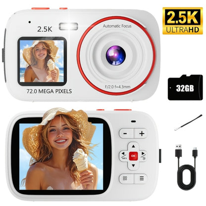 Vintage CCD Digital Camera 72MP 2.5K Vlogging Camera 16X Zoom Auto Focus Dual Screen 32GB Card Retro Compact Camera for Teens Beginners Travel Photography Gift for Girls Boys