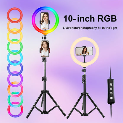 Selfie Ring Light 10/12 Inch with 42-Inch Retractable Tripod Stand | USB Powered, Cold Shoe Mount, Compatible with Smartphone, Camera & Webcam for YouTube, Instagram, TikTok & Live Streaming