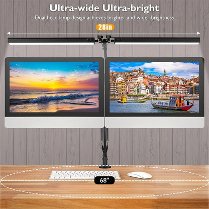 Dual Head Clamp Desk Lamp USB Powered – 2X Brighter Swing Arm LED Light, 3 Color Modes & 10 Brightness Levels for Dual Monitors, Drafting, Workbench & Home Office, Black