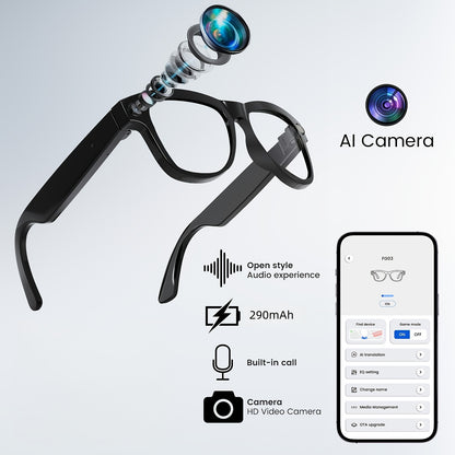 Smart Glasses with Camera 200MP Dual Lens AI POV Recording – Hi-Fi Open-Ear Audio | Touch & Voice Control | Ultra-Long Battery | Cycling Sports Outdoor Photography | Transparent & Black Lenses | Tech Gift