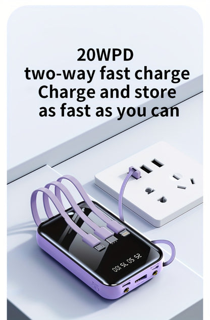Built-in Cables Flashlight 50000mAh Power Bank Portable Charger, Fast Charging LED Display Emergency Battery Pack for iPhone Android Outdoor Travel Camping Hiking – Black Purple Available