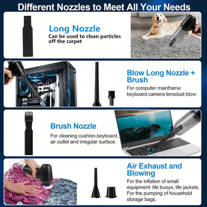Cordless Handheld Vacuum Cleaner 3-in-1 Wireless with High Suction Power, Extended Battery Life – Portable Car & Home Vacuum for Dust, Debris & Pet Hair with Suction, Air Extraction & Blowing Modes