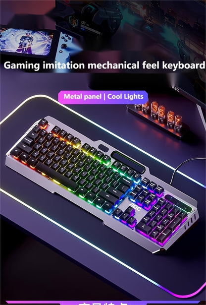 LED Backlit Wired Gaming Keyboard 104 Keys Full Size – Quiet Ergonomic Design, Adjustable Volume Knob, USB Powered, Compatible with Desktop and Laptop Computers, Office and Home Use