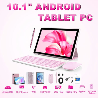 CRELANDER Android Tablet 10.1 Inch 2-in-1 with Keyboard & Mouse | 6GB RAM 128GB ROM, HD IPS Display, 5G Wi-Fi, GPS, Supports Calls, Dual Camera, Tablet PC for Work Travel Home