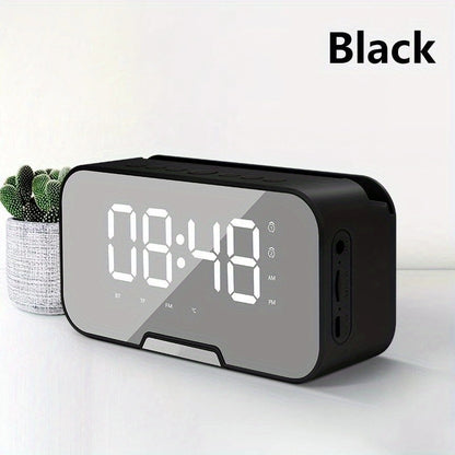 Pink Mirror Bluetooth Speaker with Wireless Microphone – LED LCD Display, FM Radio, TF Card, USB Charging, Alarm Clock, Adjustable Volume & Brightness, Birthday & Easter Gift for Girls